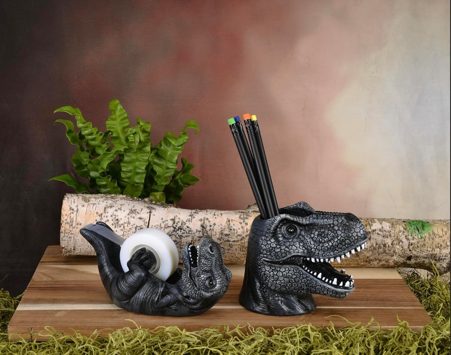 Dinosaur T-Rex Desk Tape Dispenser: New Resin Novelty Office Holder - Black