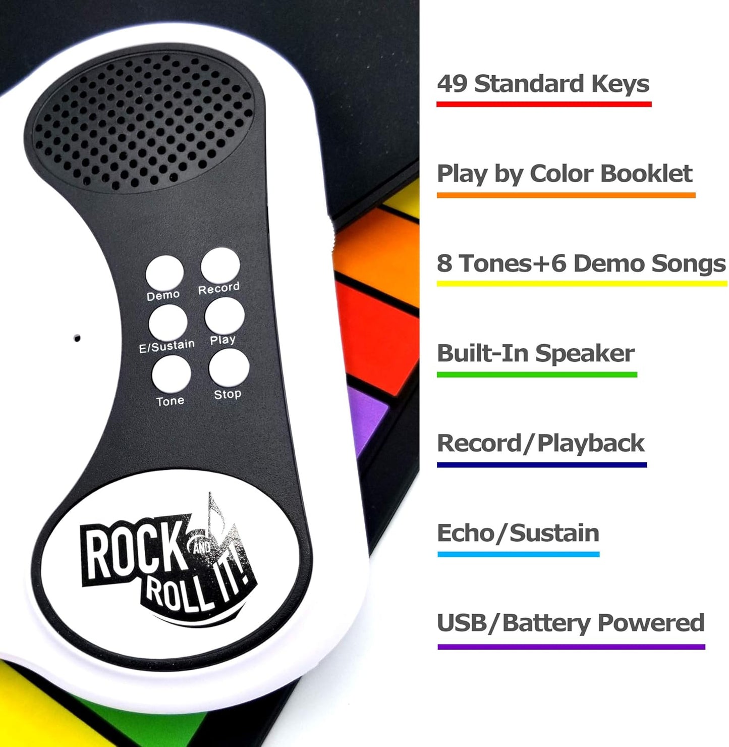 Rock and Roll It - The Original Rainbow Piano. Roll Up Flexible Piano 49 Key New