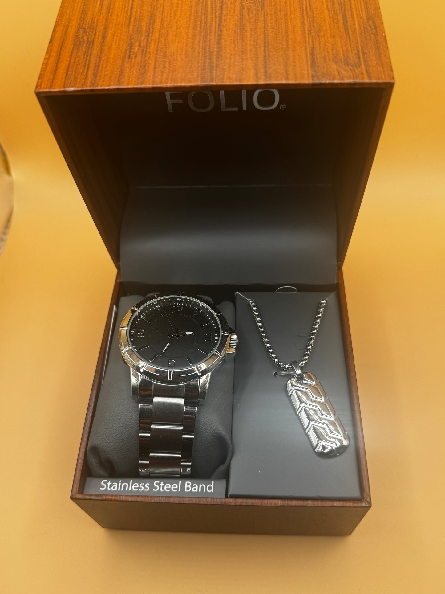 Folio Adult Men's Stainless Steel Silver 45mm 2pc Wristwatch Watch Set New