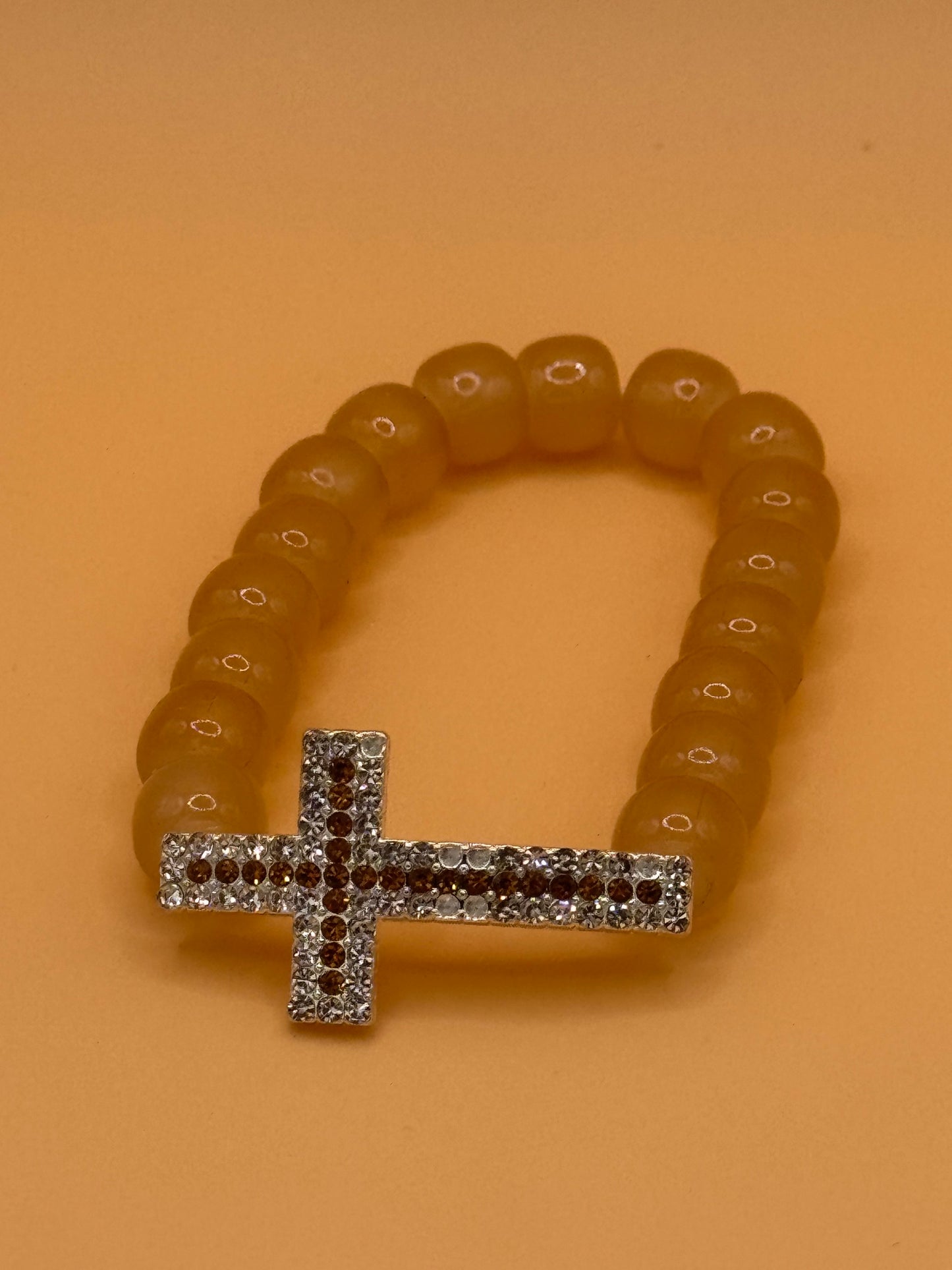 Beaded Cross Bracelet Elastic Christian Faith Gift for Men & Women Choose Color