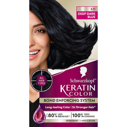 Schwarzkopf Keratin Permanent Hair Dye Cream, 3.11 Deep Dark Blue New