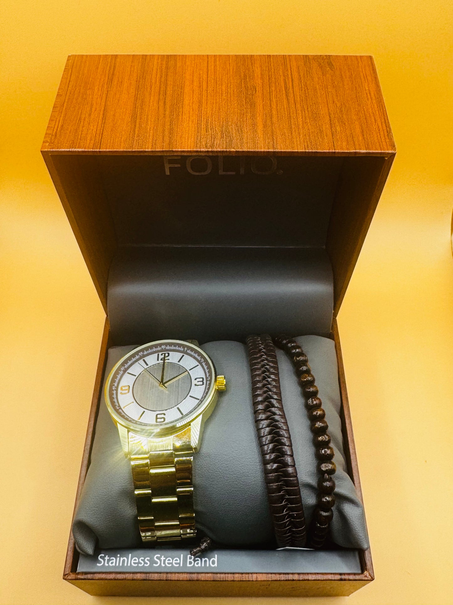 Folio Adult Men's Stainless Steel Gold 44mm 2pc Wristwatch Set New