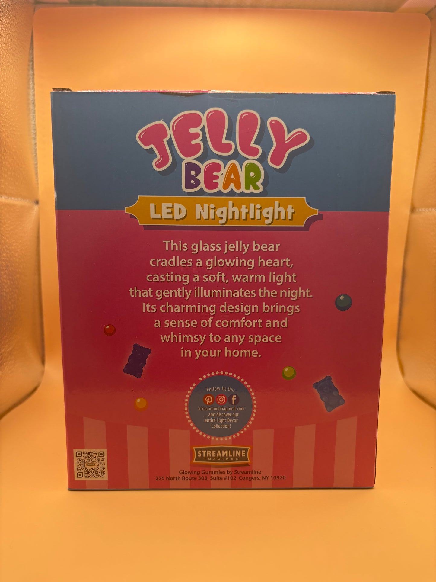 Jelly Bear Glass LED Night Light New 6 In