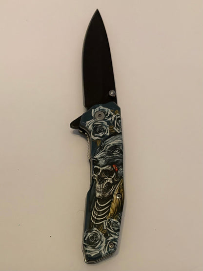 Skull Art Manual Pocket Knives- Brand New In Box Choose Theme