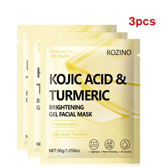 Rozino Kojic Acid & Turmeric Brightening Gel Facial Mask 3 Pack Collagen New
