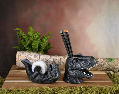 Dinosaur T-Rex Desk Tape Dispenser: New Resin Novelty Office Holder - Black