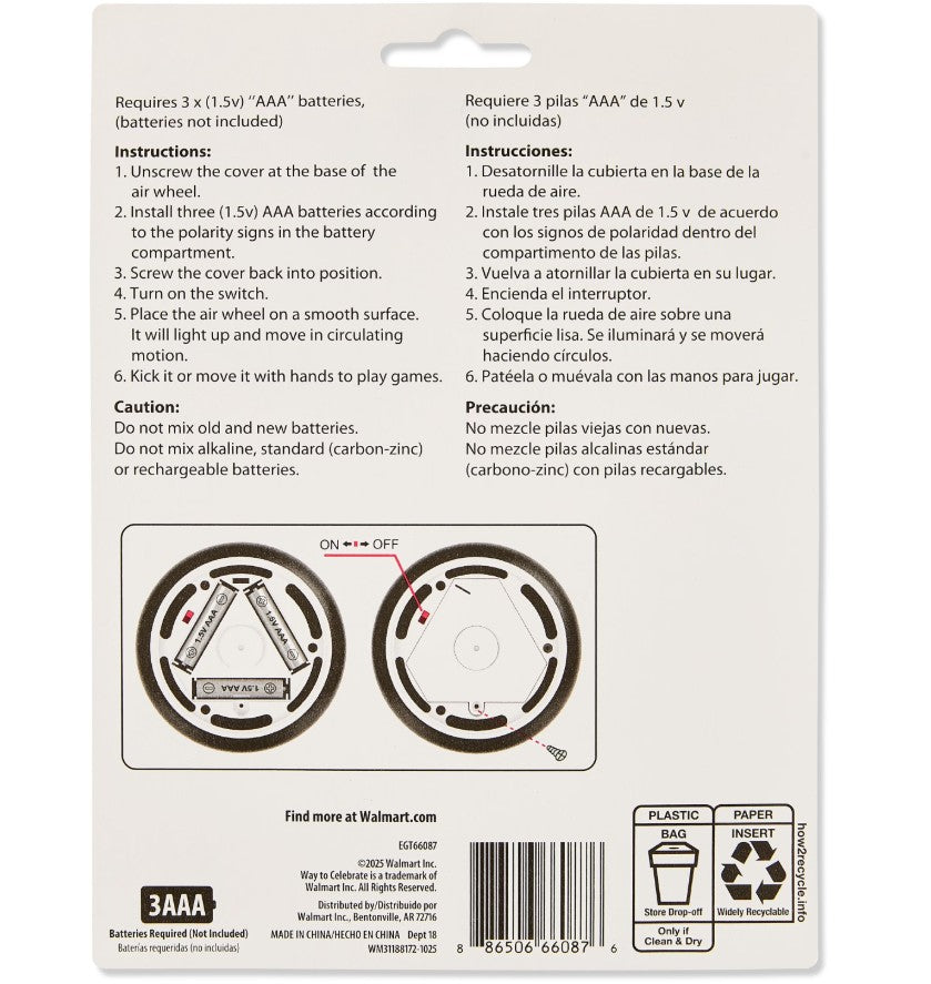 Battery-Operated Light-Up Air Wheel Party Favor, Black and White New