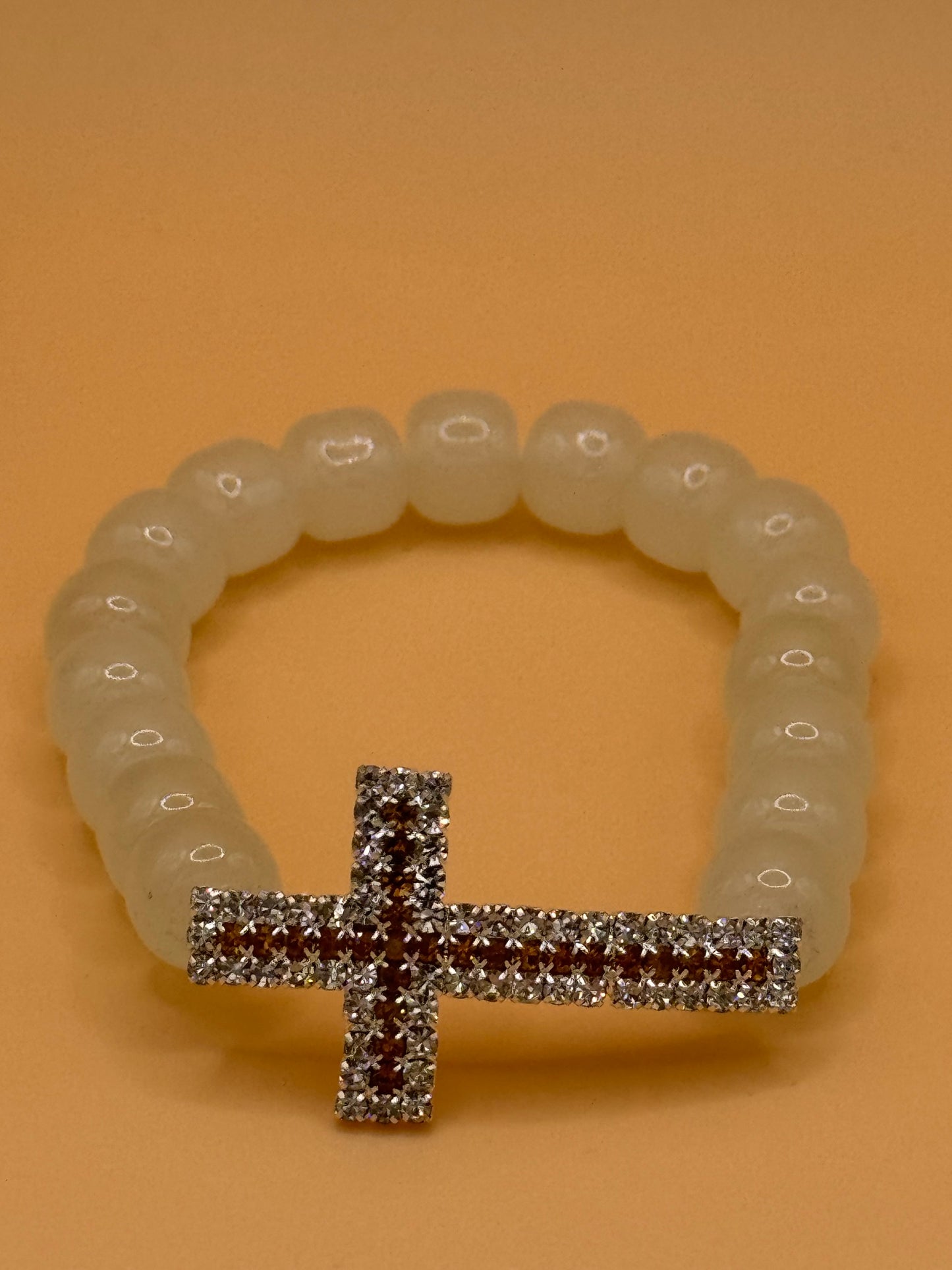 Beaded Cross Bracelet Elastic Christian Faith Gift for Men & Women Choose Color