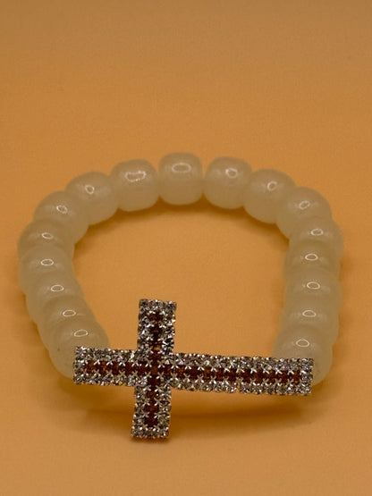 Beaded Cross Bracelet Elastic Christian Faith Gift for Men & Women Choose Color