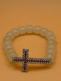 Beaded Cross Bracelet Elastic Christian Faith Gift for Men & Women Choose Color