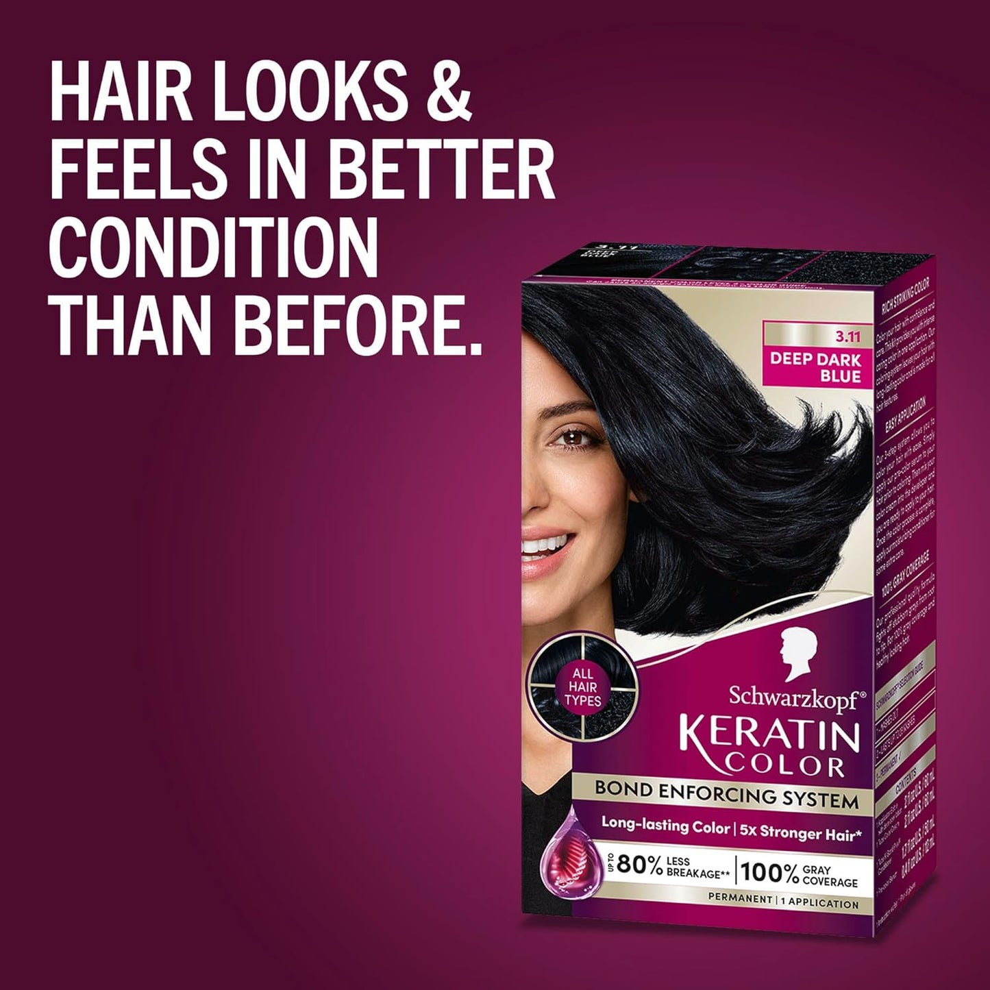 Schwarzkopf Keratin Permanent Hair Dye Cream, 3.11 Deep Dark Blue New