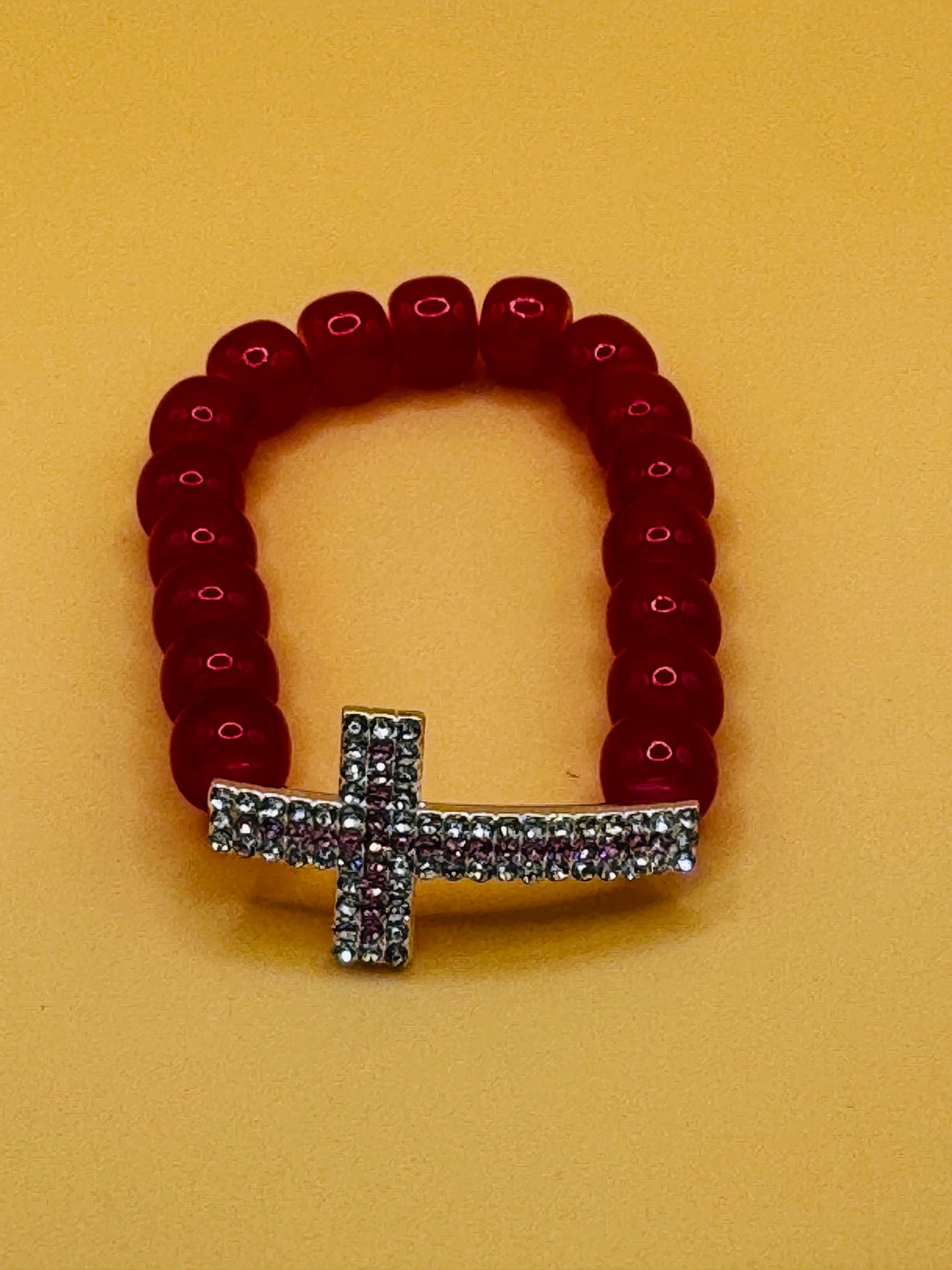 Beaded Cross Bracelet Elastic Christian Faith Gift for Men & Women Choose Color