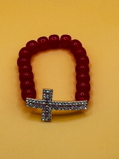 Beaded Cross Bracelet Elastic Christian Faith Gift for Men & Women Choose Color