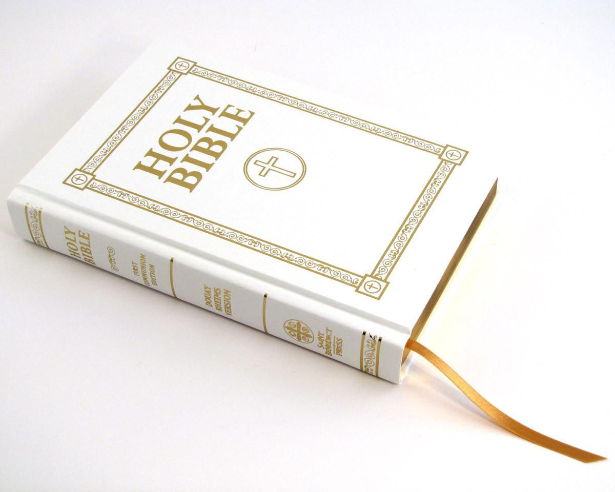 Douay-Rheims First Communion Gift Bible White Gold-Embossed New