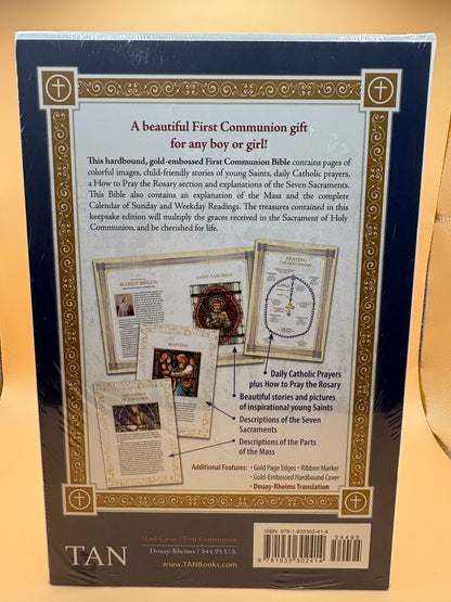 Douay-Rheims First Communion Gift Bible White Gold-Embossed New