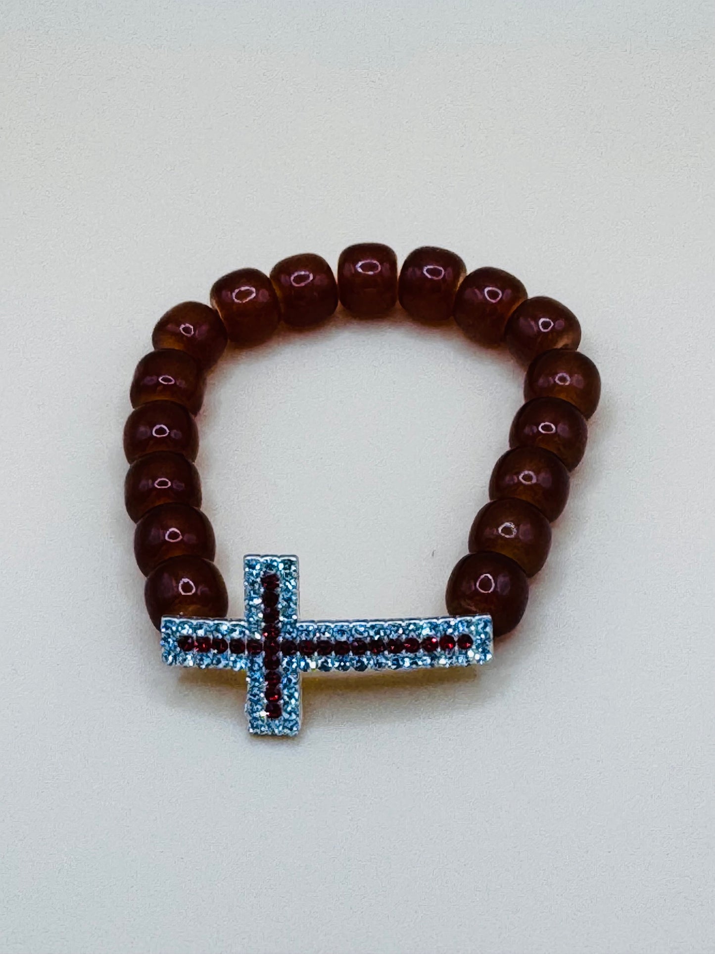 Beaded Cross Bracelet Elastic Christian Faith Gift for Men & Women Choose Color