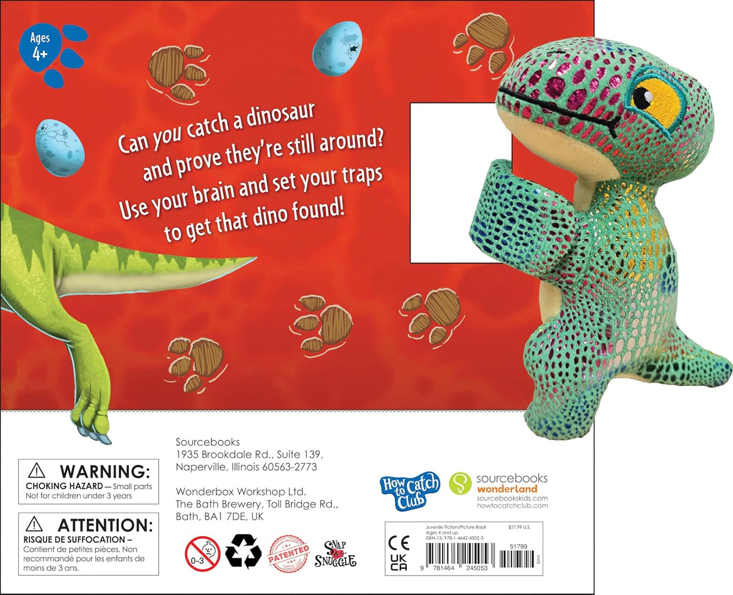 Snap & Snuggle: How to Catch a Dinosaur: Plush Silicone Slap Bracelet and Book