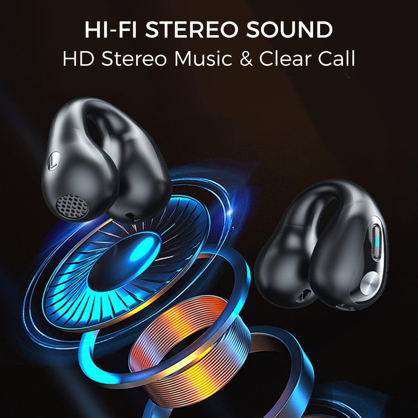 Alpha Digital - Clip-On/Open Ear-Buds Bluetooth 5.3, 18Hr Playtime - Black New
