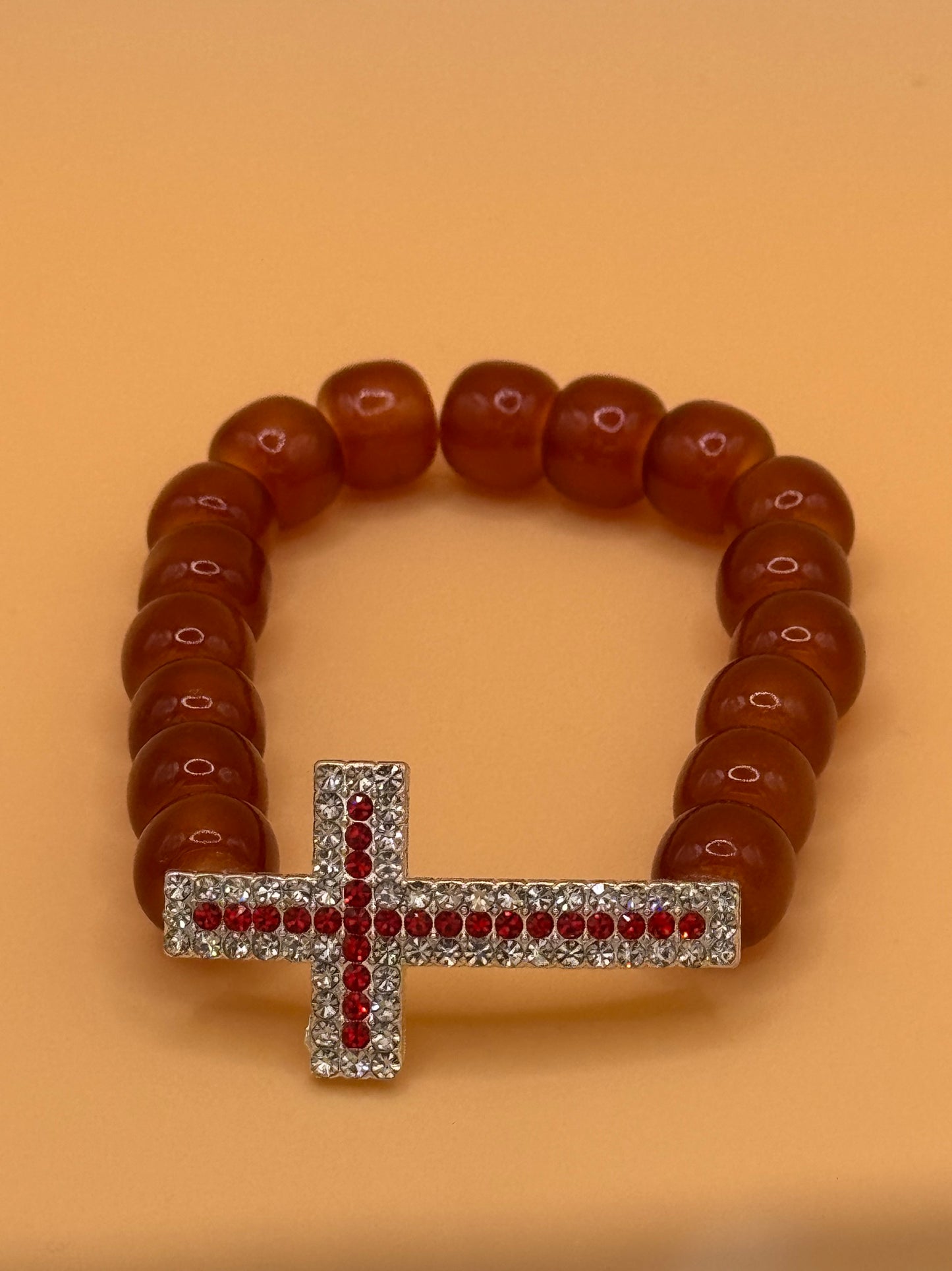 Beaded Cross Bracelet Elastic Christian Faith Gift for Men & Women Choose Color
