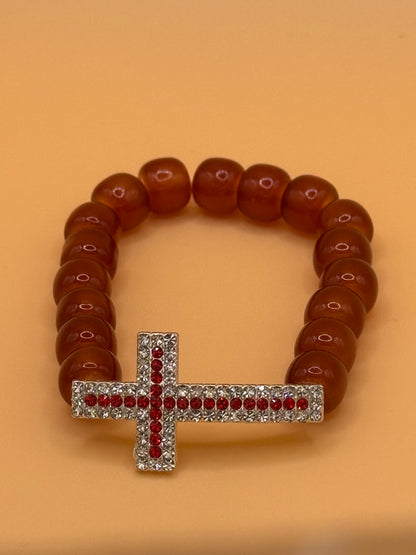 Beaded Cross Bracelet Elastic Christian Faith Gift for Men & Women Choose Color