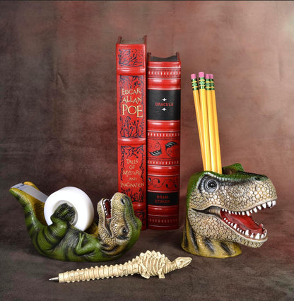 Dinosaur T-Rex Desk Tape Dispenser: New Resin Novelty Office Holder- Green