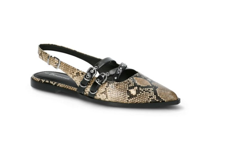 No Boundaries Women's Faux Leather Strappy Moto Flats-Snake