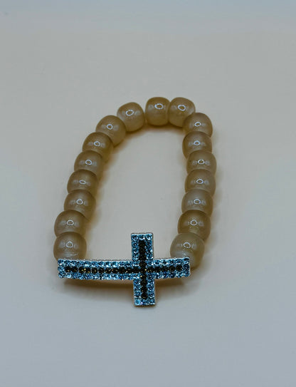 Beaded Cross Bracelet Elastic Christian Faith Gift for Men & Women Choose Color