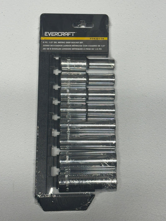 Evercraft 8 Pieces 1/2 in Drive Metric Deep Socket Set New