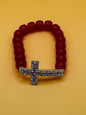 Beaded Cross Bracelet Elastic Christian Faith Gift for Men & Women Choose Color