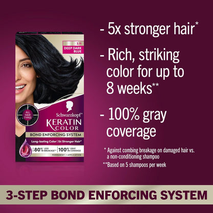 Schwarzkopf Keratin Permanent Hair Dye Cream, 3.11 Deep Dark Blue New