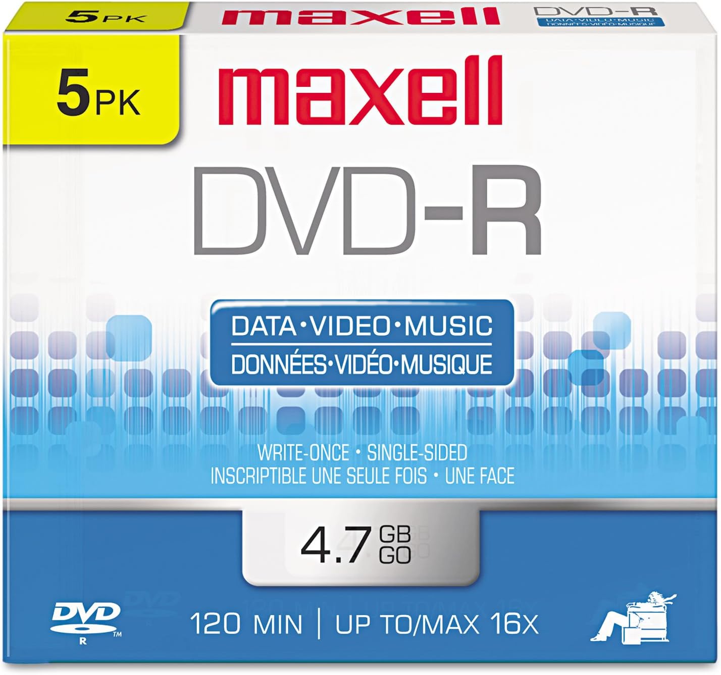 Maxell DVD-R Discs, 4.7GB, 16x, w/Jewel Cases, Gold, 5/Pack New Sealed