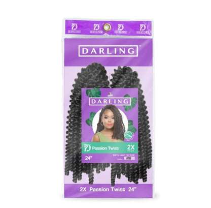 Darling Passion Twist Crochet Hair 2X Pack, 24 inch, #1B, Adult, Women