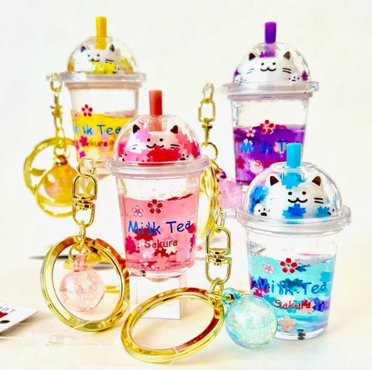 Adorable Kitty Boba Milk Floaty Key Charm – Choose Your Favorite Design