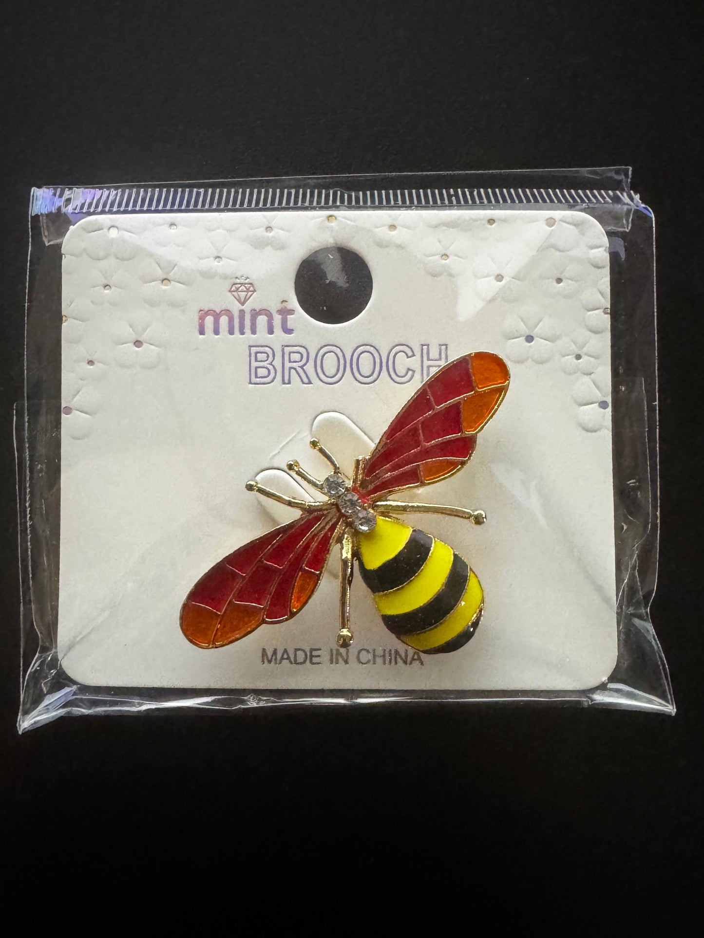 Mint-Brand Brooch Pin Honey Bee With Vibrant Red and Yellow Enamel New