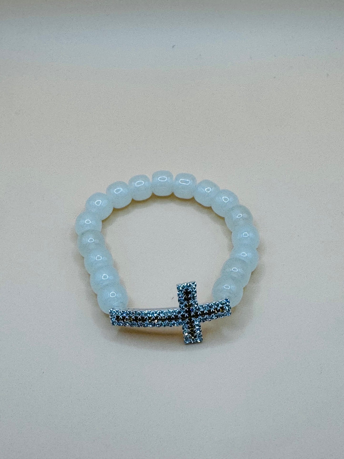 Beaded Cross Bracelet Elastic Christian Faith Gift for Men & Women Choose Color