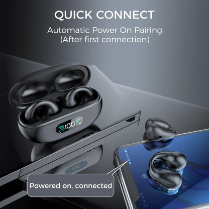 Alpha Digital - Clip-On/Open Ear-Buds Bluetooth 5.3, 18Hr Playtime - Black New