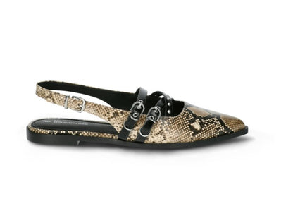 No Boundaries Women's Faux Leather Strappy Moto Flats-Snake