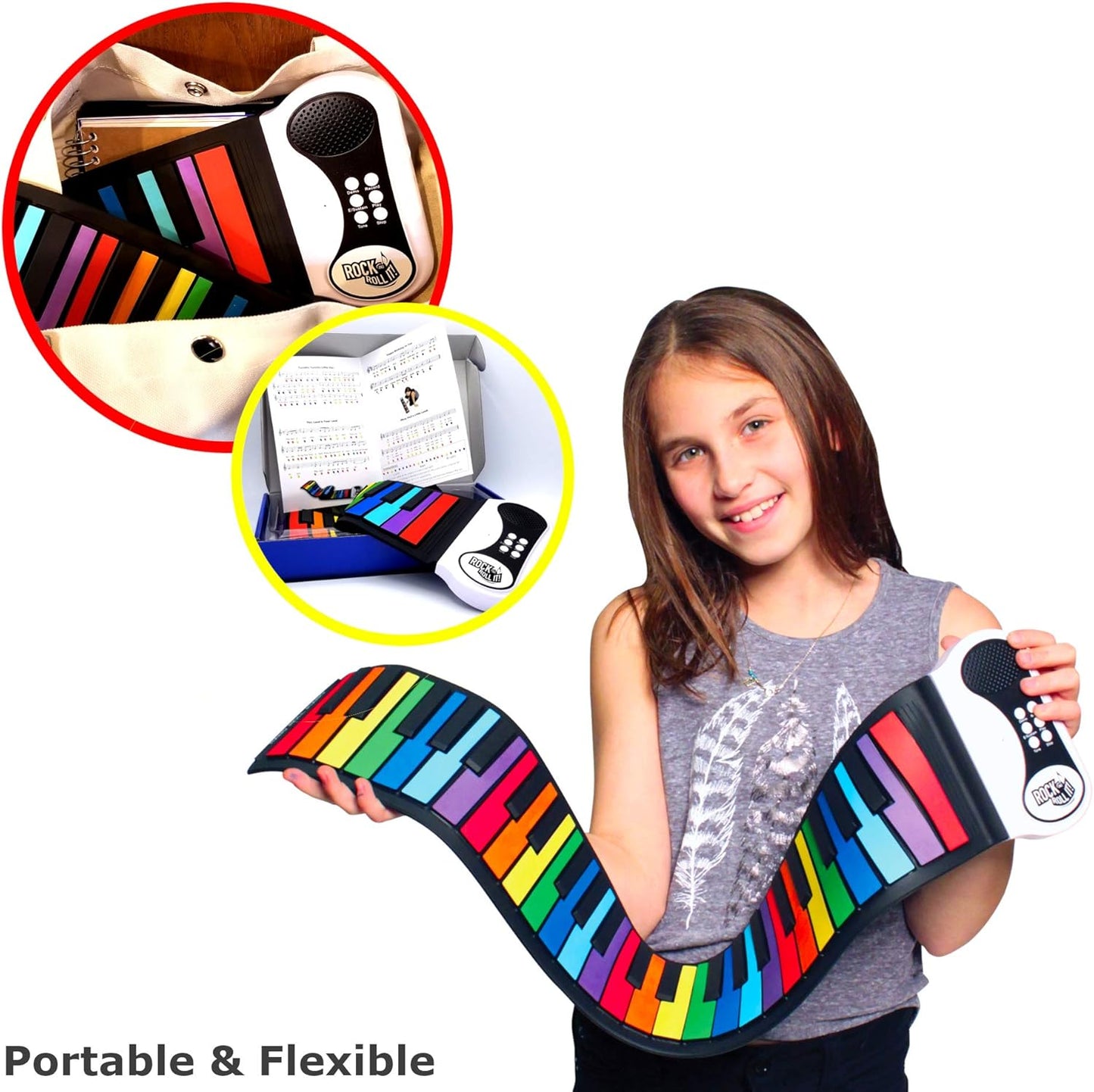 Rock and Roll It - The Original Rainbow Piano. Roll Up Flexible Piano 49 Key New
