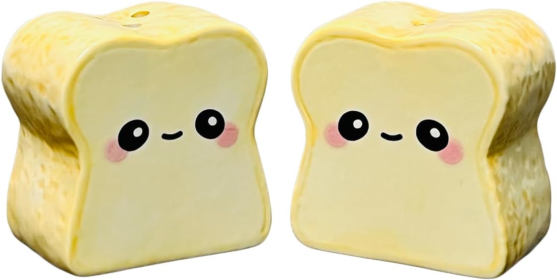 Imagined Toast Salt & Pepper Shakers Set Ceramic New