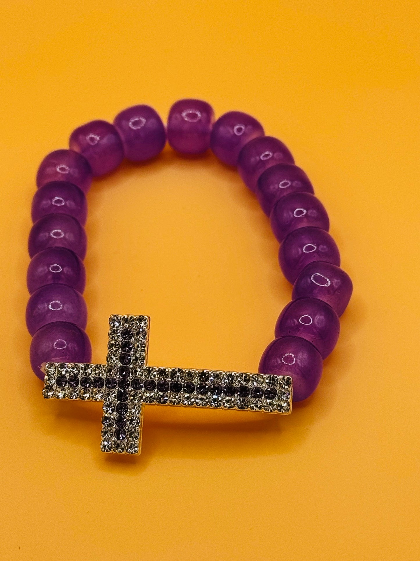 Beaded Cross Bracelet Elastic Christian Faith Gift for Men & Women Choose Color