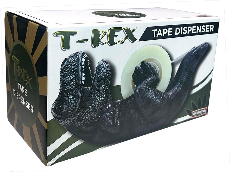 Dinosaur T-Rex Desk Tape Dispenser: New Resin Novelty Office Holder - Black