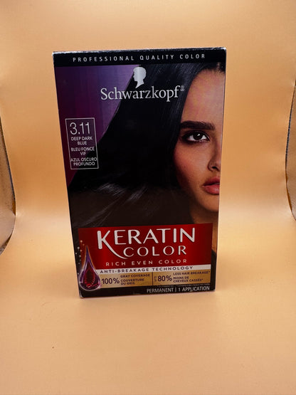 Schwarzkopf Keratin Permanent Hair Dye Cream, 3.11 Deep Dark Blue New