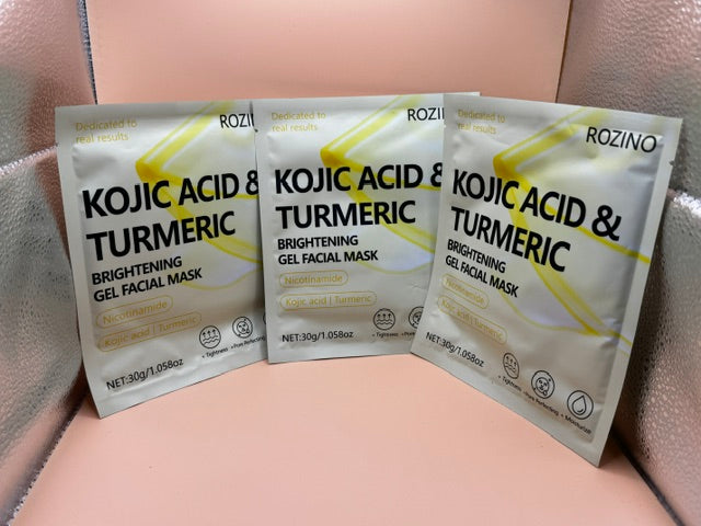 Rozino Kojic Acid & Turmeric Brightening Gel Facial Mask 3 Pack Collagen New