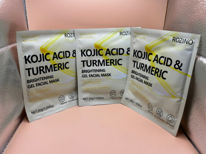 Rozino Kojic Acid & Turmeric Brightening Gel Facial Mask 3 Pack Collagen New