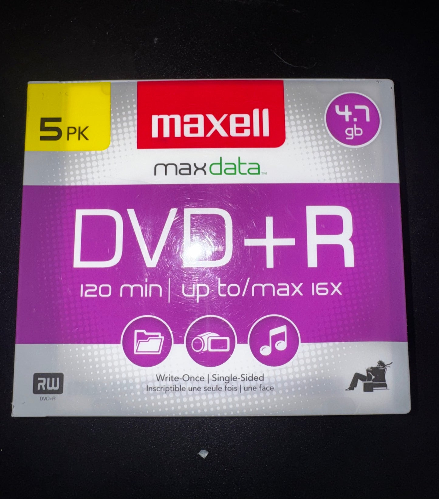 Maxell DVD Recordable Media - DVD+R - 16x - 4.70 GB - 5 Pack New Sealed