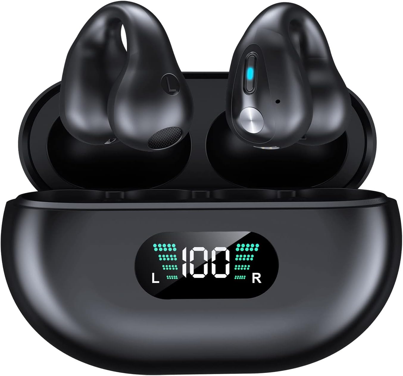 Alpha Digital - Clip-On/Open Ear-Buds Bluetooth 5.3, 18Hr Playtime - Black New