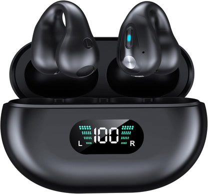 Alpha Digital - Clip-On/Open Ear-Buds Bluetooth 5.3, 18Hr Playtime - Black New