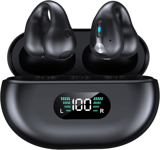 Alpha Digital - Clip-On/Open Ear-Buds Bluetooth 5.3, 18Hr Playtime - Black New