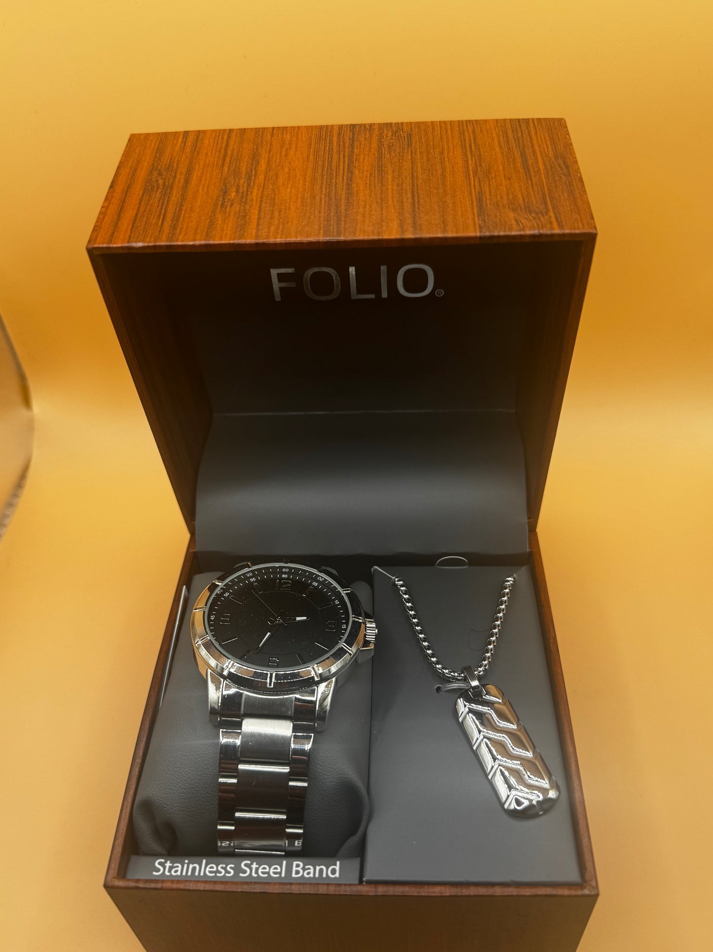 Folio Adult Men's Stainless Steel Silver 45mm 2pc Wristwatch Watch Set New
