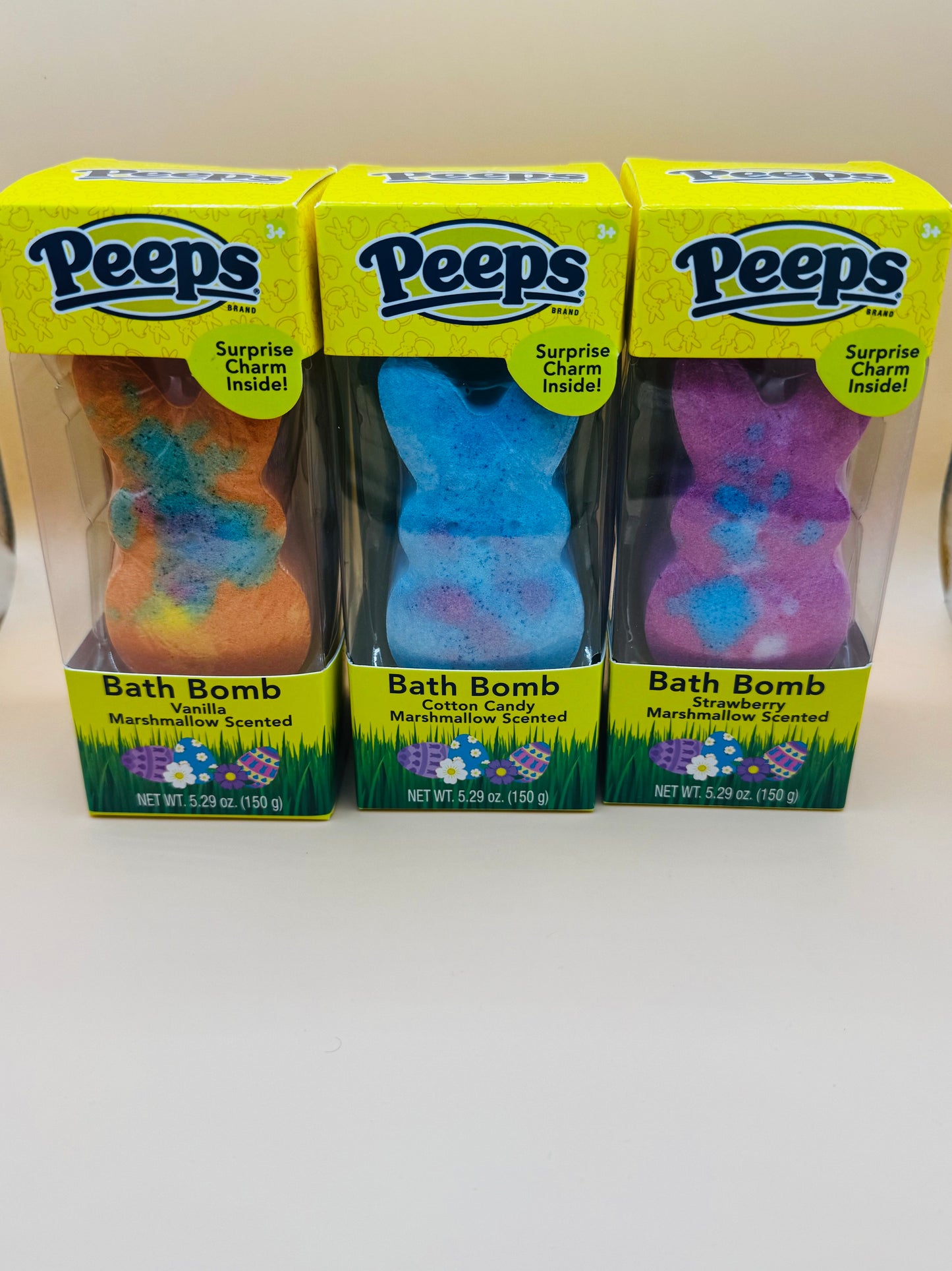 3 Peeps Bath Bombs w Charm Inside Vanilla, Cotton Candy and Strawberry New